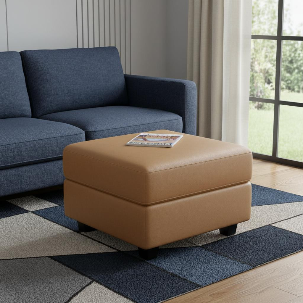 714404 26 in. Brown & Black Faux Leather Storage Ottoman
