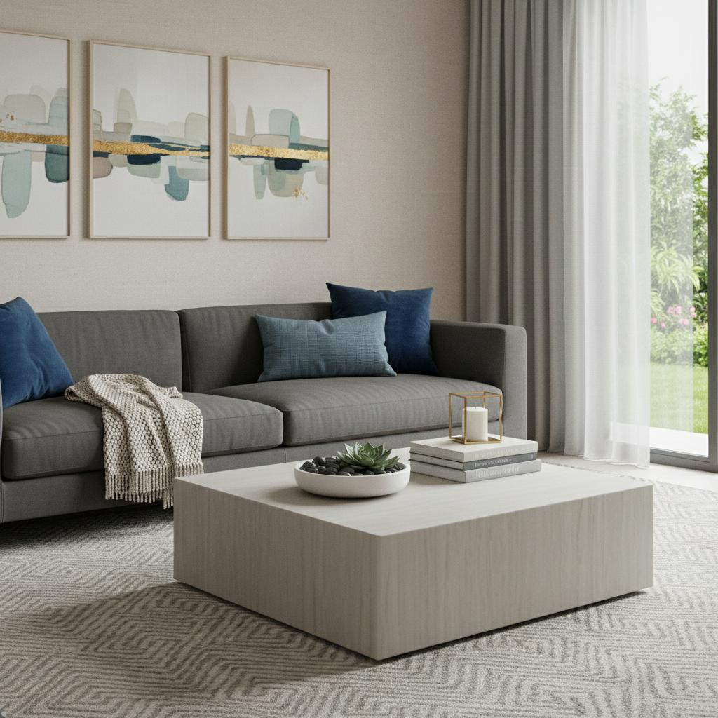 714503 35 in. Beige Stone Square Block Coffee Table