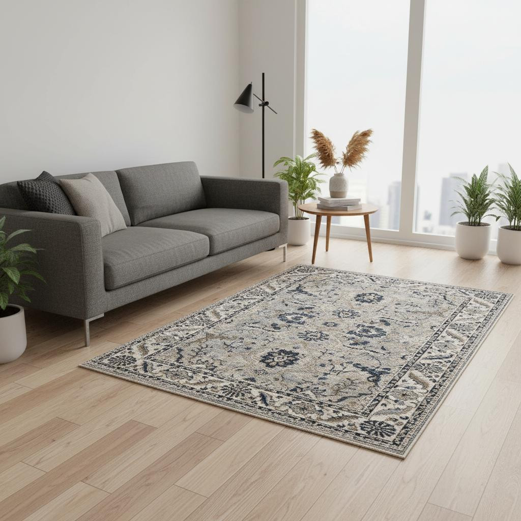 660314 5 x 8 ft. Beige Gray & Black Medallion Rectangle Area Rug