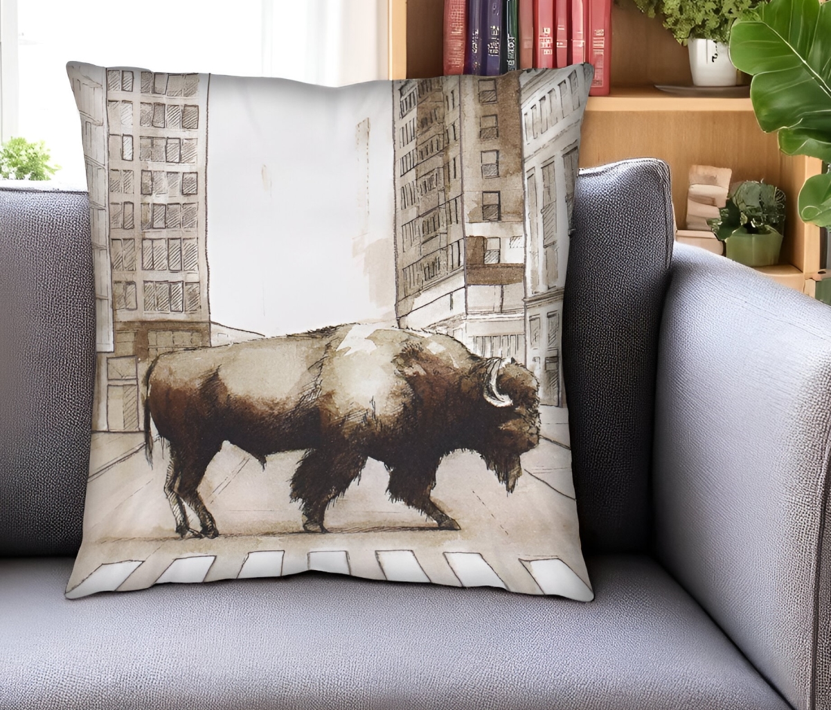 608176 18 in. Brown & Cream Bison Linen Throw Pillow Cover