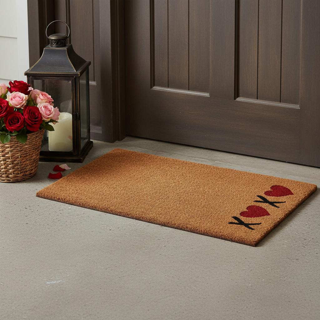 719866 24 x 36 in. Brown Red & Black XOXO Outdoor Coir Rectangle Door Mat