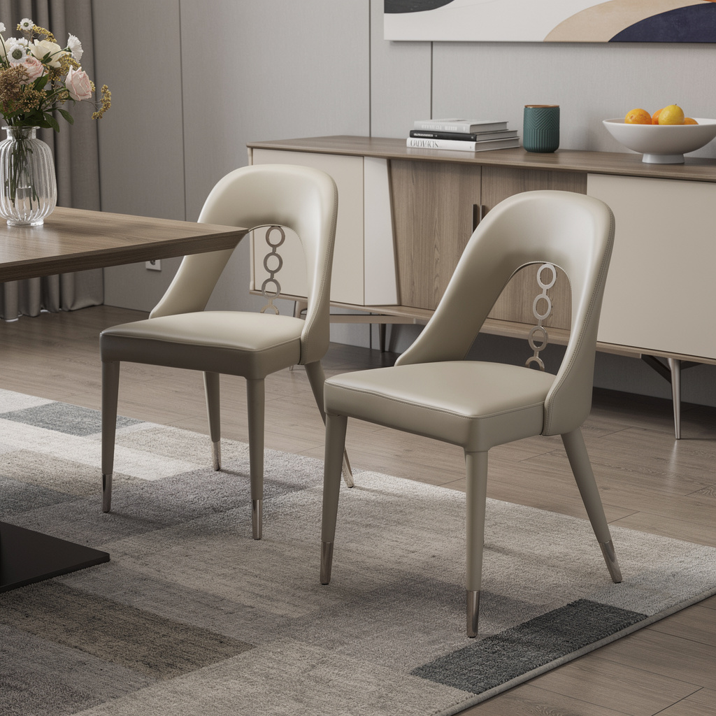 719104 Gray & Silver Faux Leather & Stainless Steel Dining Side Chairs, Set of 2
