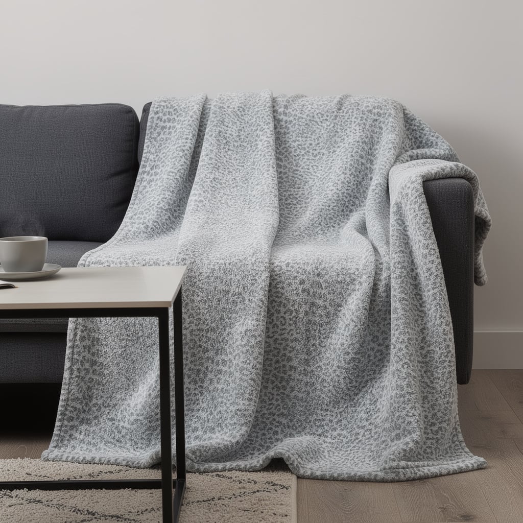 712293 50 x 70 in. Gray & Ivory Leopard Microfiber Plush Throw Blanket