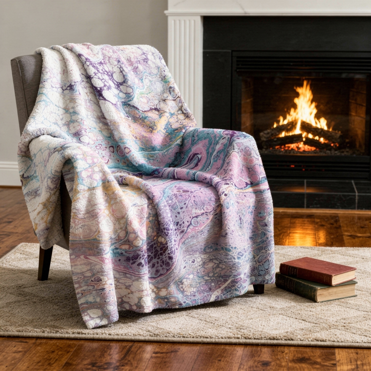 712319 50 x 70 in. Purple Ivory & Teal Abstract Microfiber Plush Throw Blanket