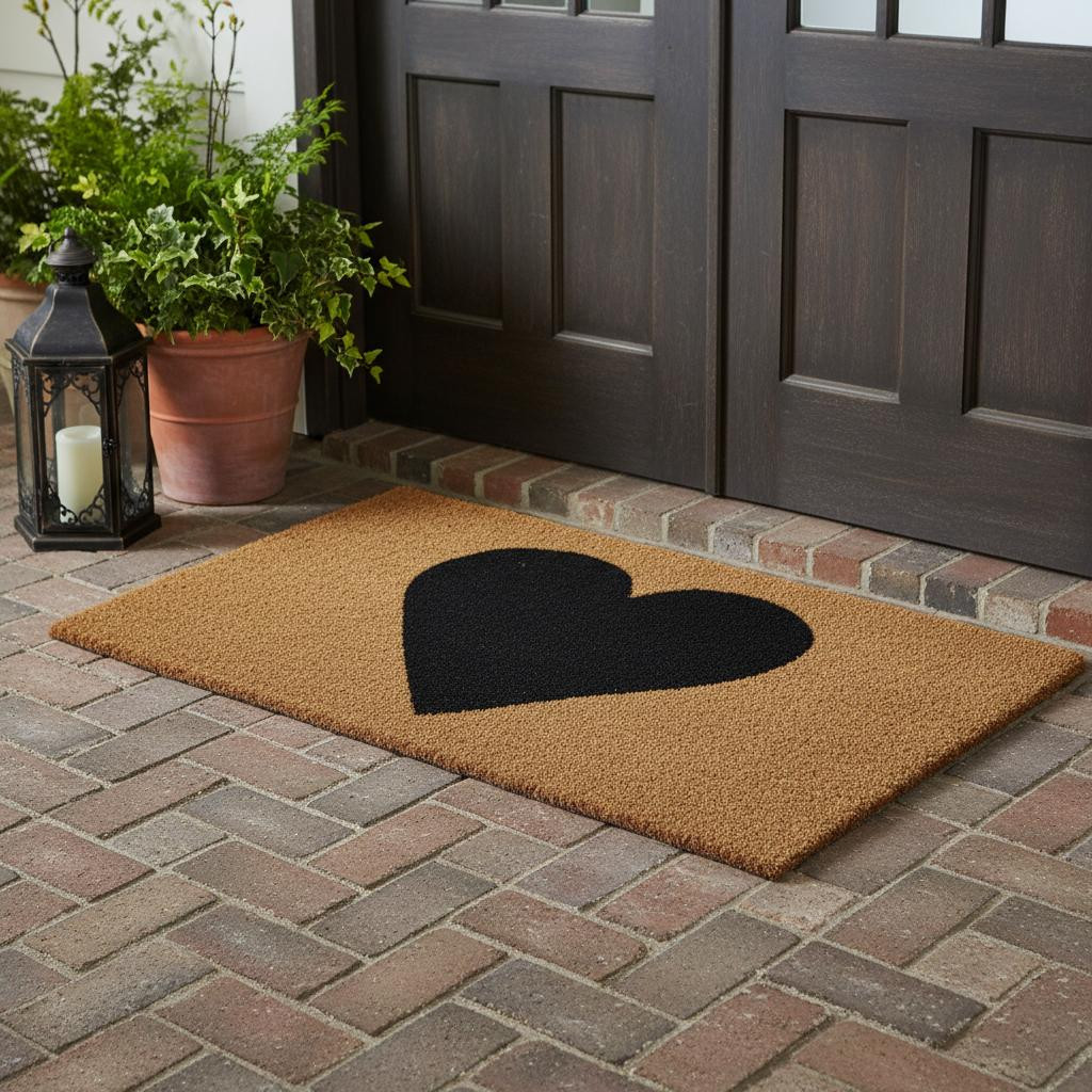 719806 24 x 48 in. Brown & Black Heart Outdoor Coir Rectangle Door Mat