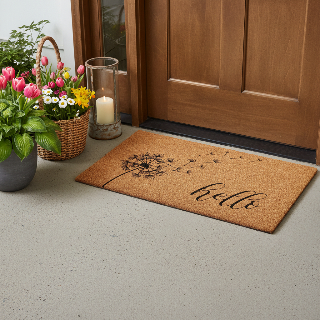 721300 24 x 36 in. Brown & Black Floral Hello Outdoor Coir Rectangle Door Mat