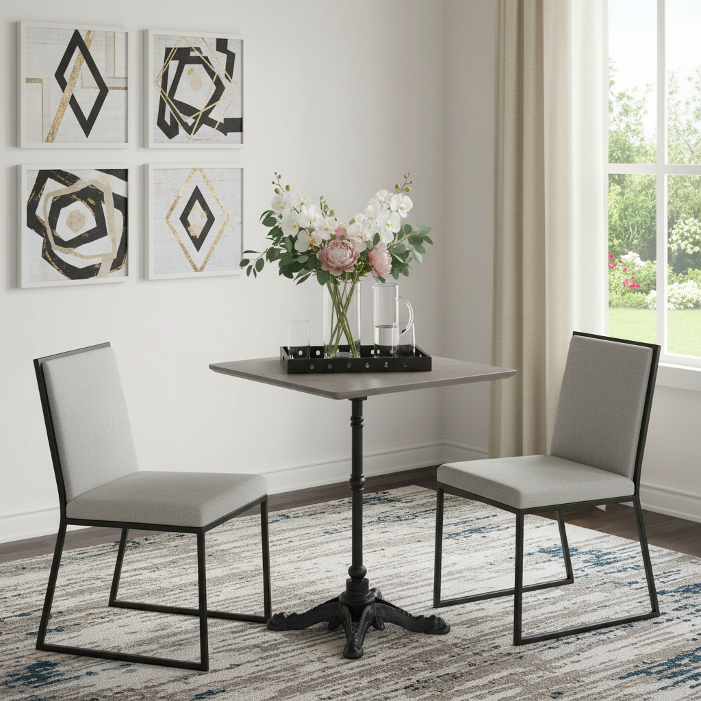 572236 24 in. Gray & Black Wood & Aluminum Indoor Outdoor Pedestal Base Round Top Dining Table