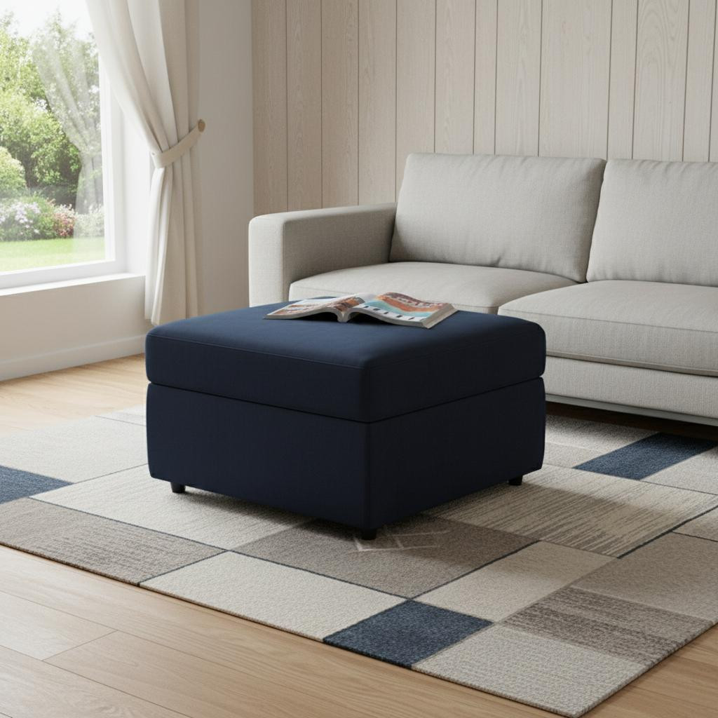 714347 30 in. Blue & Black Velvet Storage Ottoman