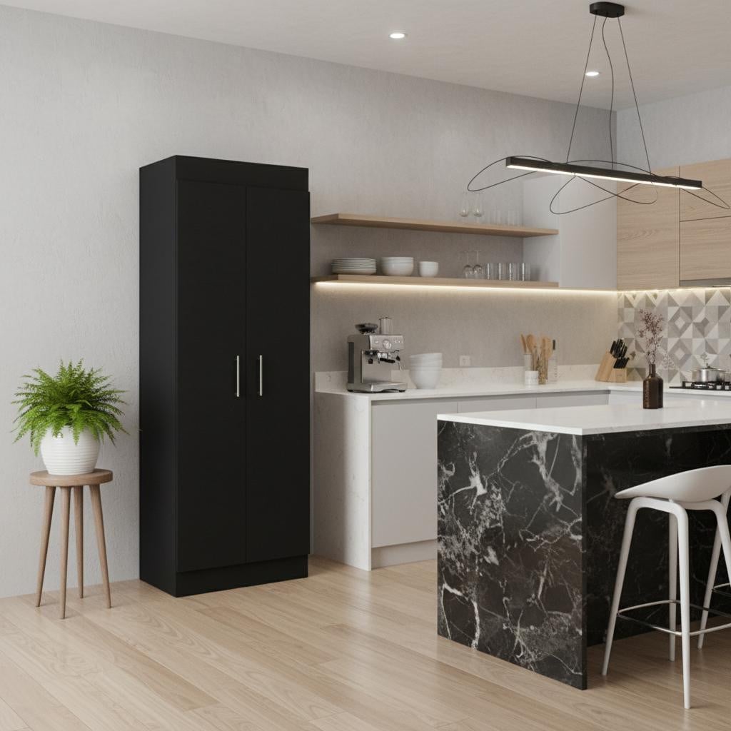 546397 67 in. Black Wood Pantry Or Storage Closet