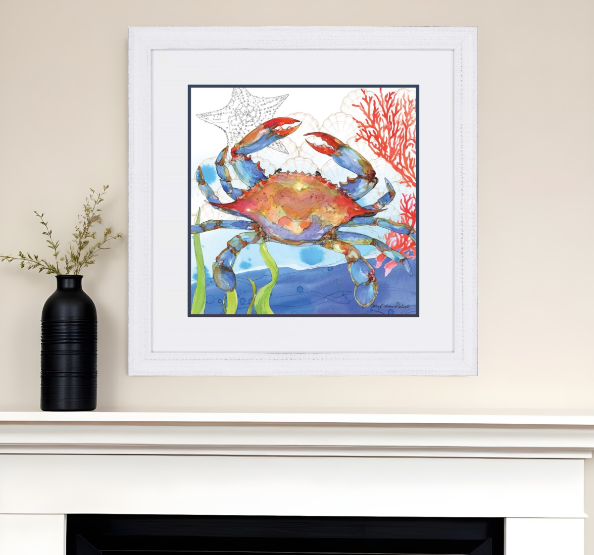 525148 Oceana Crab White Framed Print Wall Art