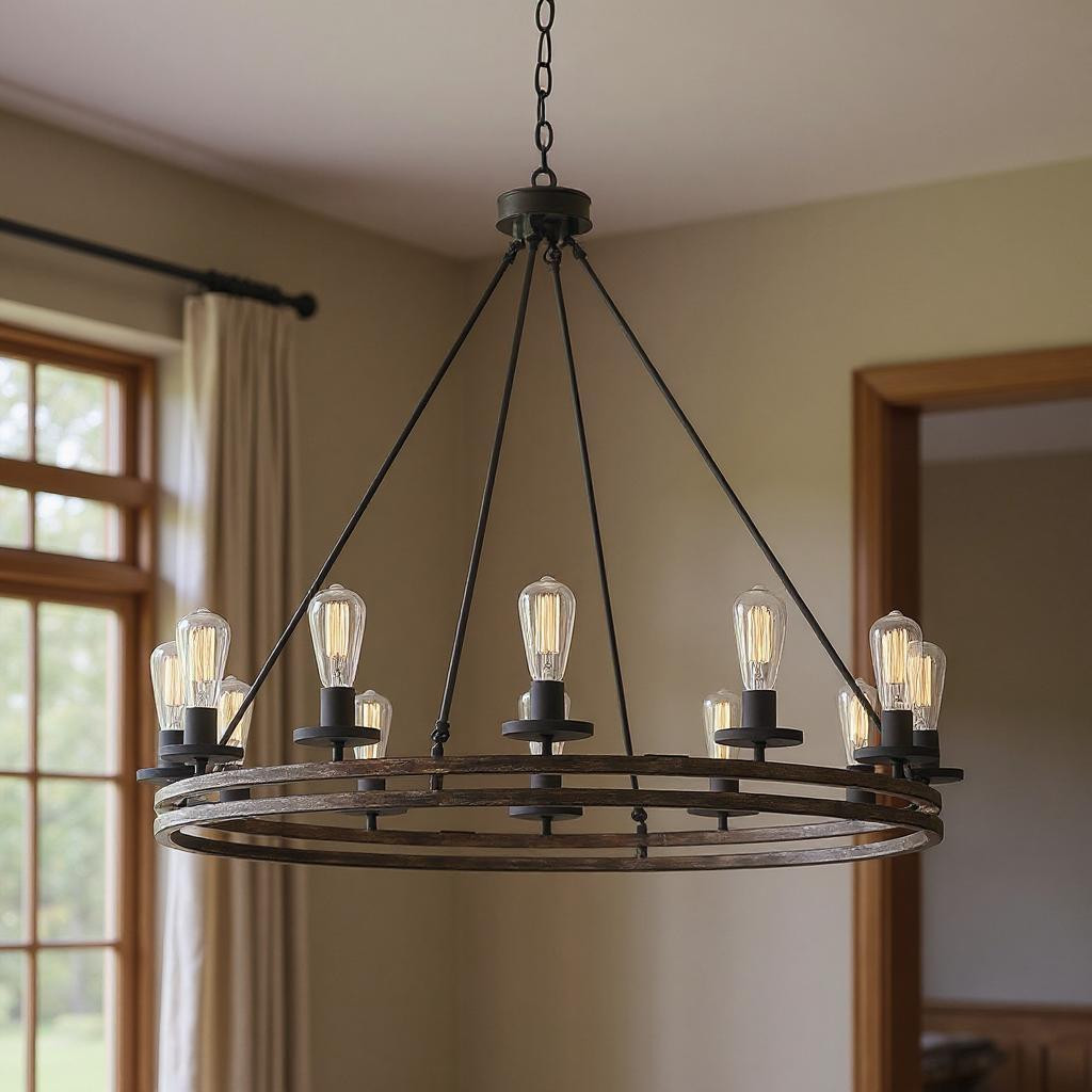 482845 Brown & Black Candle Style Twelve Light Metal Dimmable Chandelier
