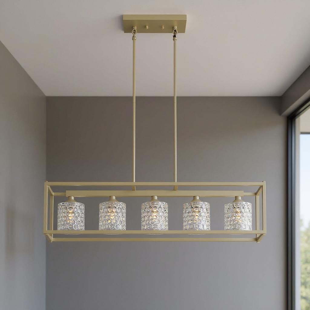 482846 Silver Kitchen Island Five Light Metal Dimmable Chandelier with Clear Shades