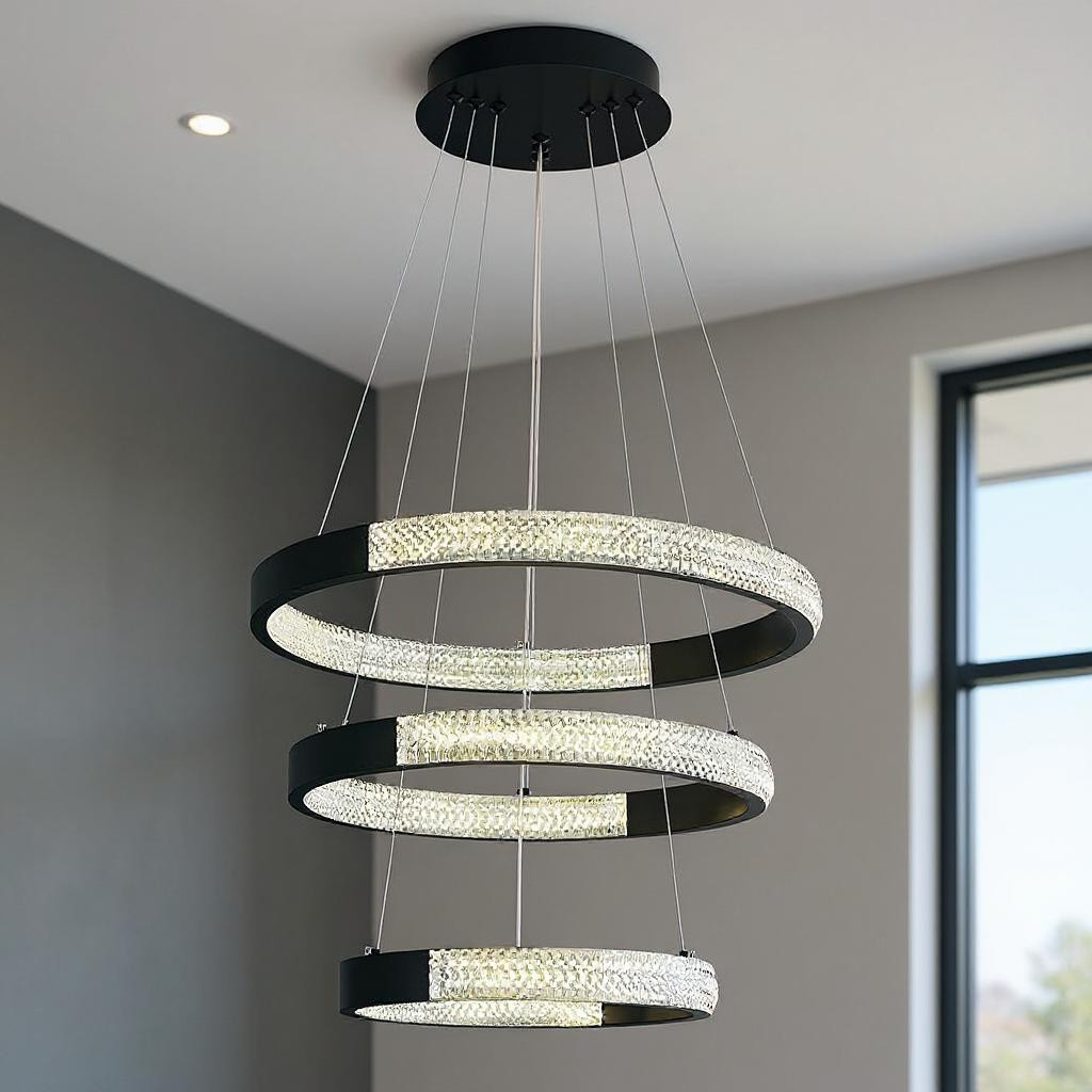 483970 Black Candle Style Three Light Metal LED Dimmable Chandelier