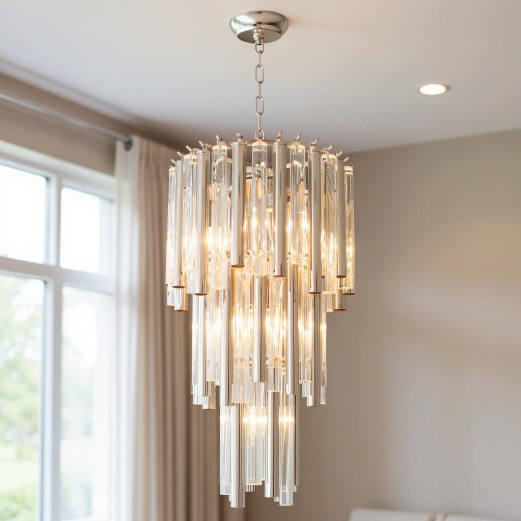 491078 Silver Unique Statement Seven Light Metal & Crystal Glass Chandelier with Clear Shades