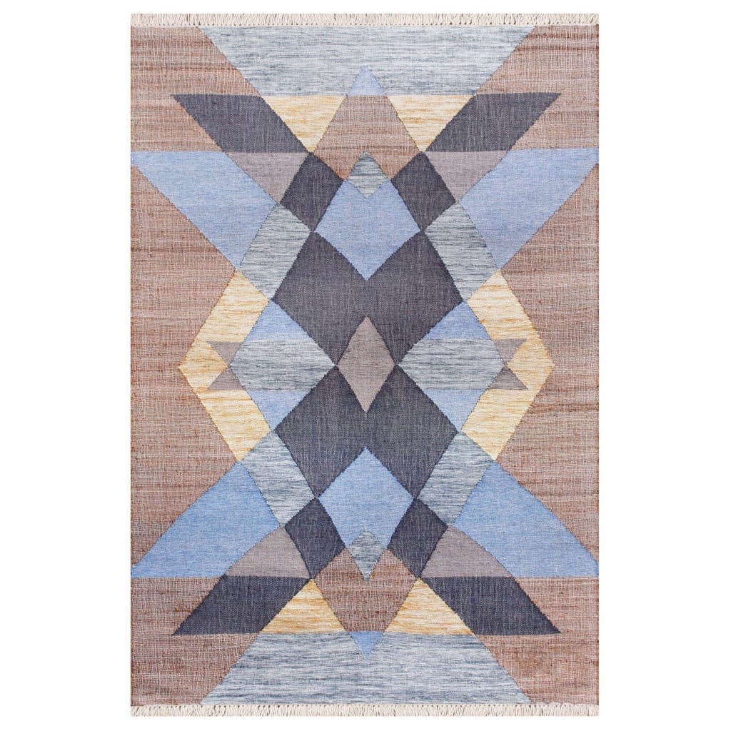 674538 8 x 10 ft. Blue Gray & Tan Geometric Hand Woven Rectangle Area Rug with Fringe