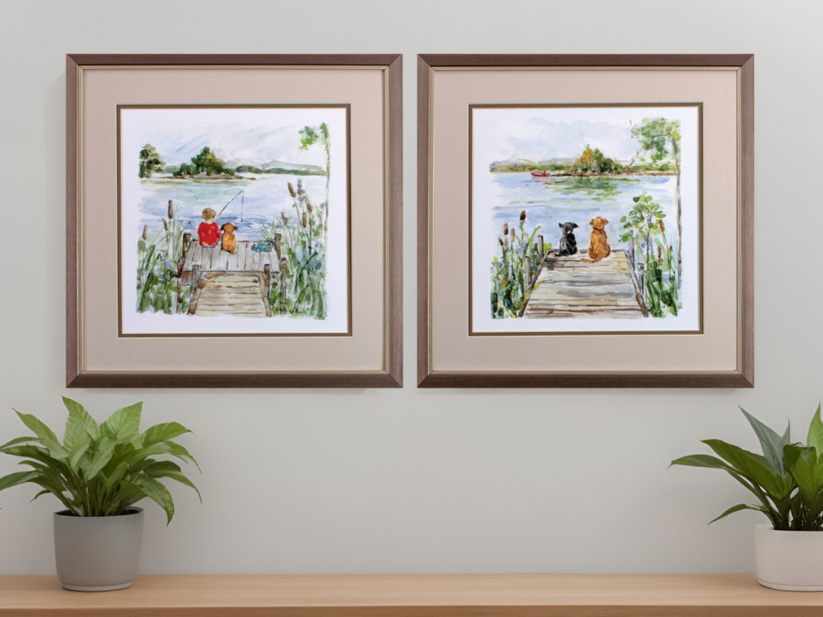 476039 Lake Bronze Framed Print Wall Art, Set of 2