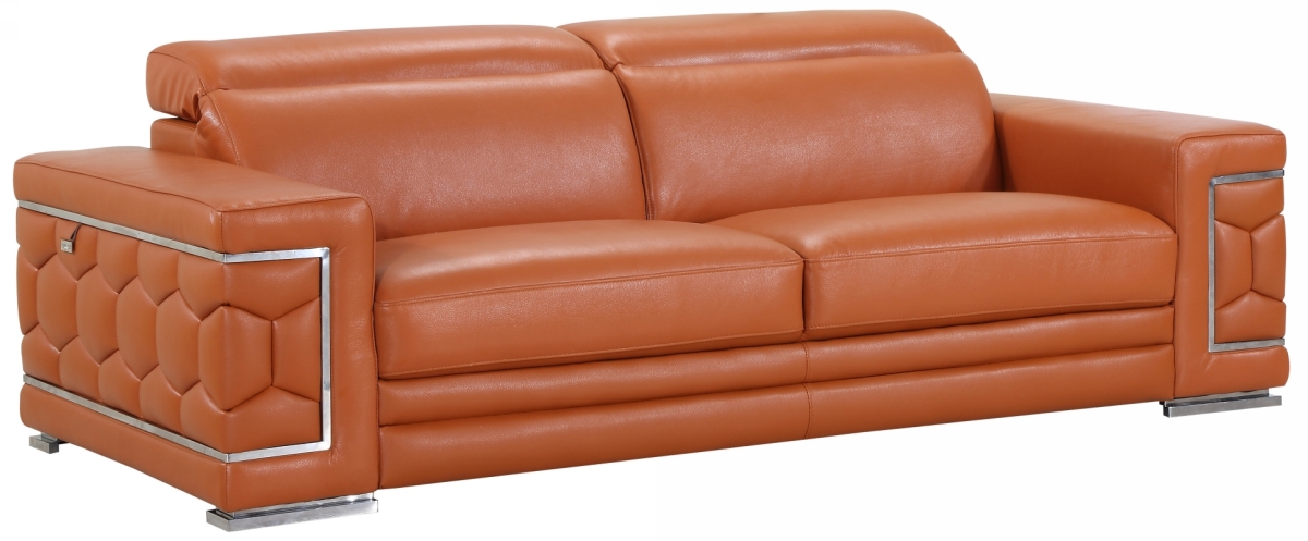 Sturdy Leather Sofa, Camel - 89 in.