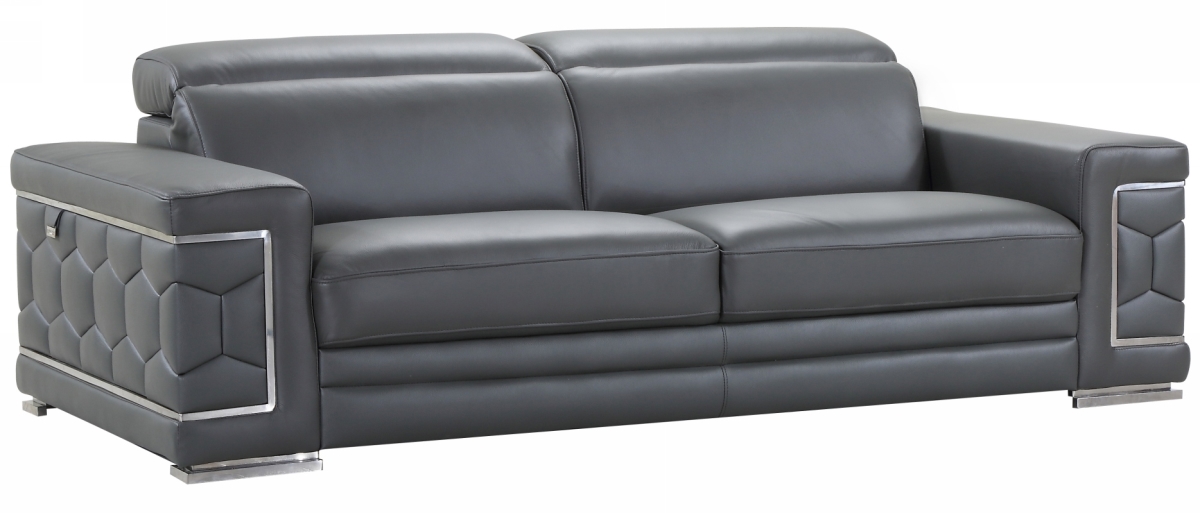 Home Roots 329589 Sturdy Leather Sofa, Dark Gray - 89 in.