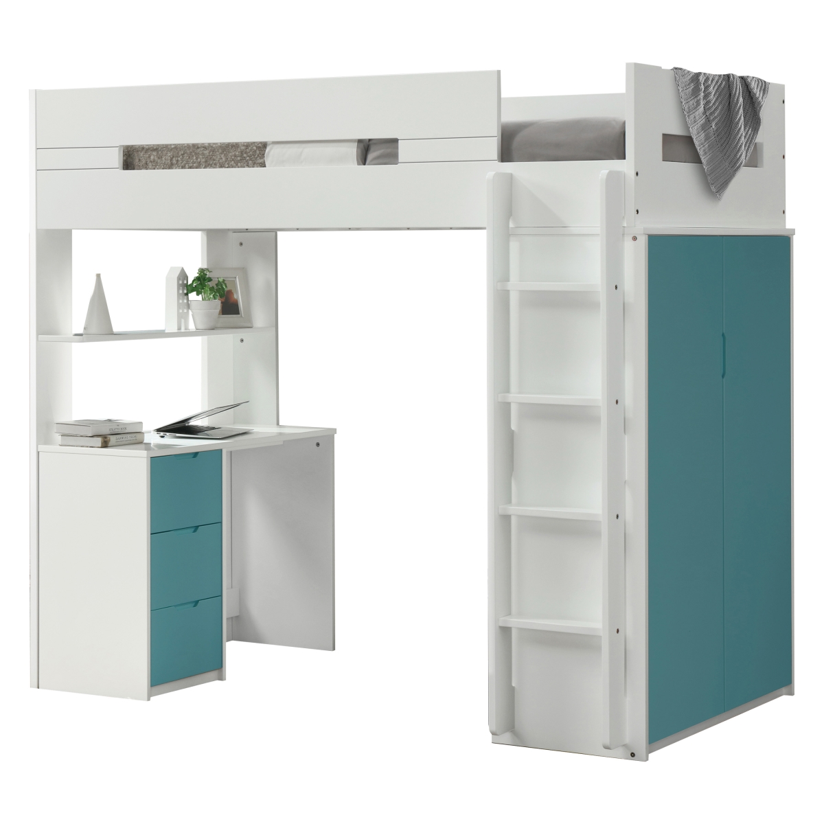 Home Roots 318774 Loft Bed - Laminated Veneer Lumber, White & Teal -  MEWE
