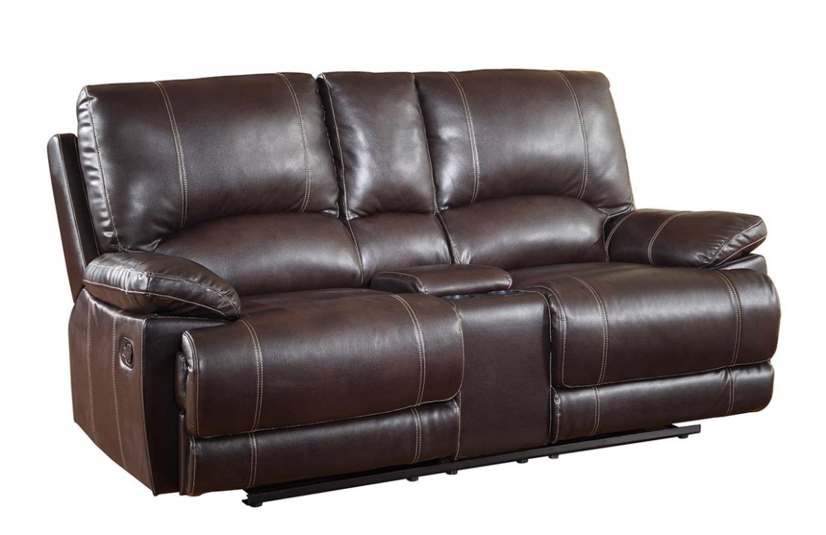 41 in. Stylish Brown Leather Console Loveseat