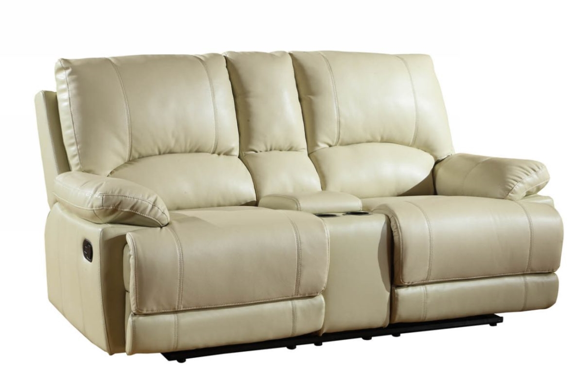 41 in. Stylish Beige Leather Console Loveseat