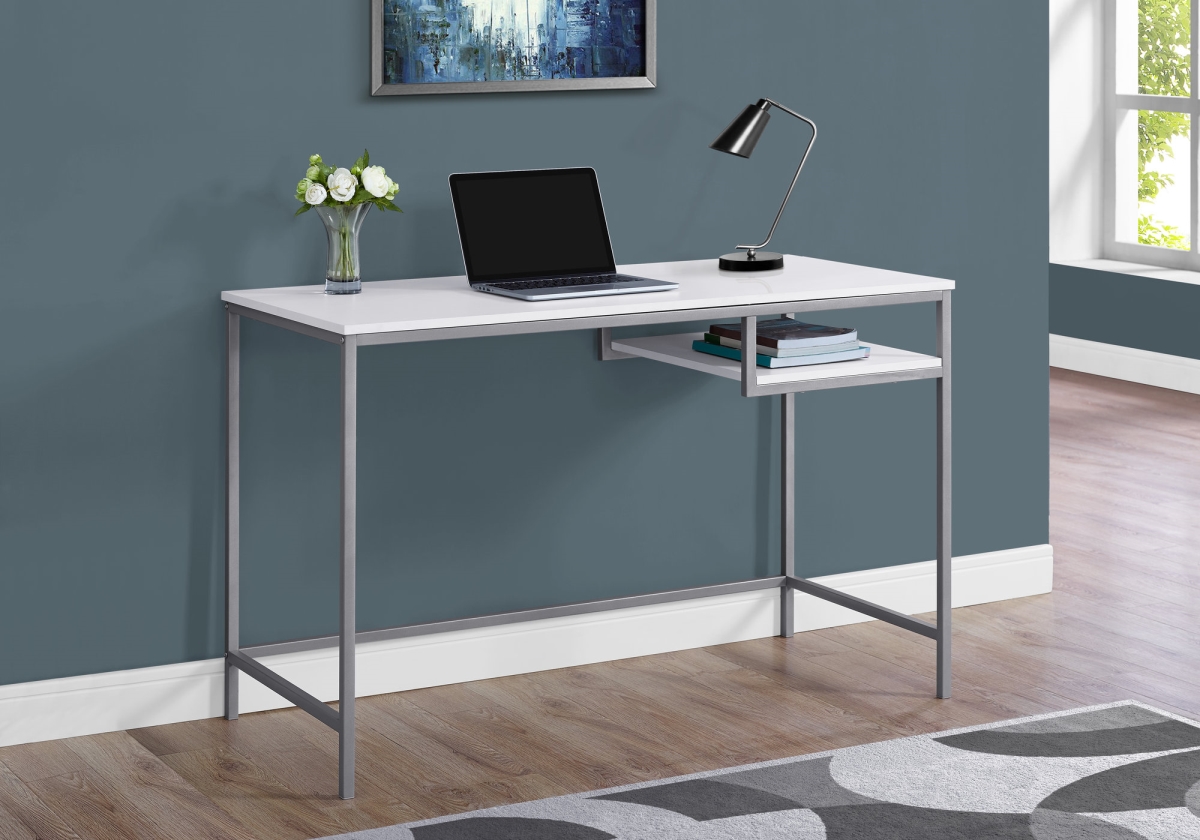 333489 30 in. White MDF & White Metal Computer Desk