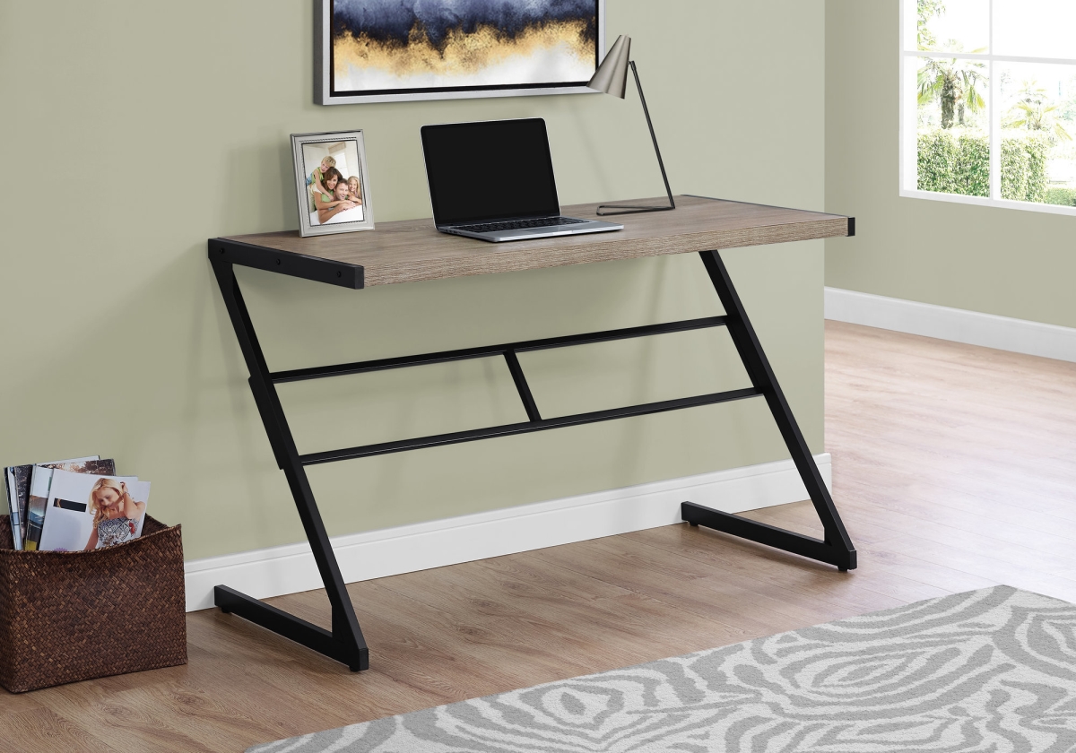 30 in. Dark Taupe MDF & Black Metal Computer Desk