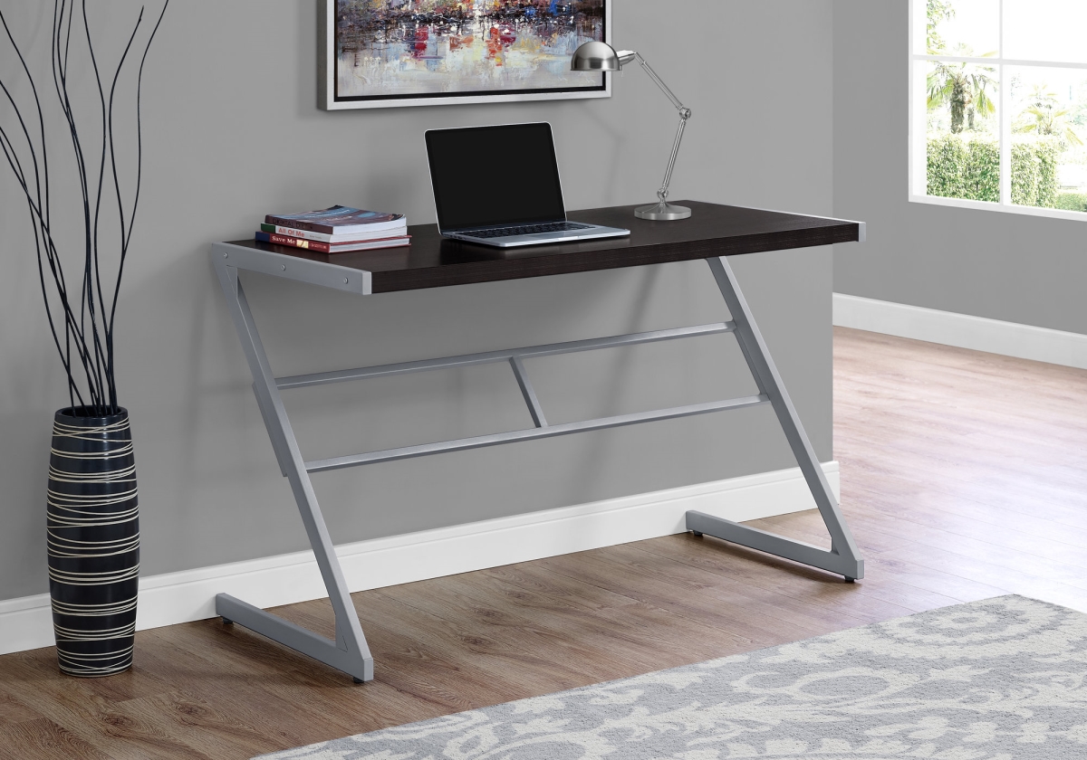 30 in. Cappuccino MDF & Silver Metal Computer Desk