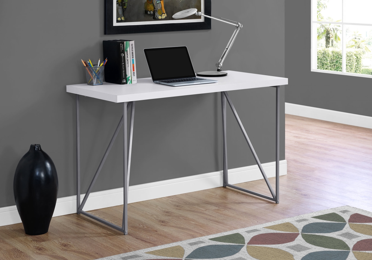 30 in. White MDF & Silver Metal Computer Desk