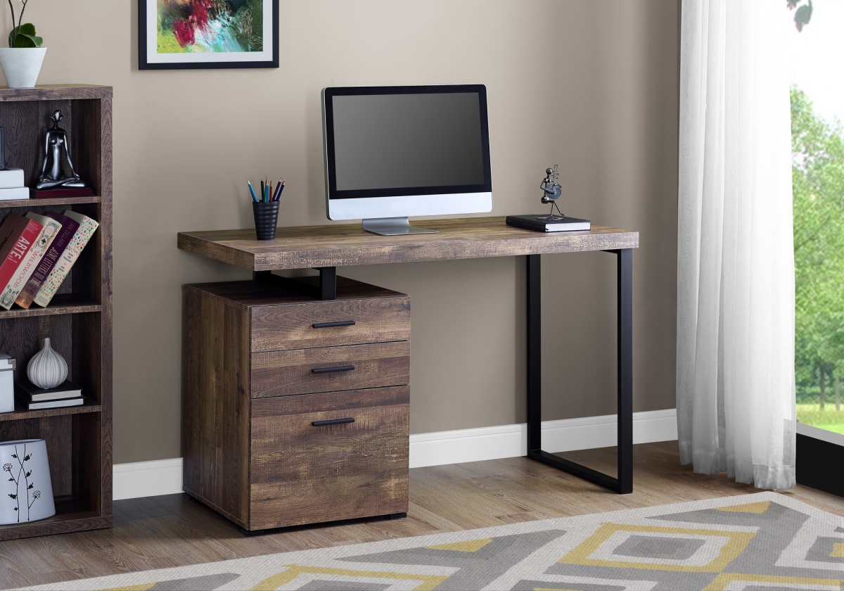 HomeRoots Office 23.75-inch x 47.25-inch x 30-inch Brown, Black, Particle Board, Hollow-Core, Metal, Computer Desk