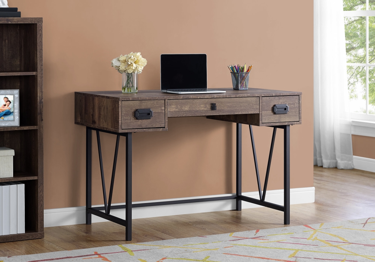 31 in. Brown Particle Board & Black Metal Computer Desk with a Hollow Core