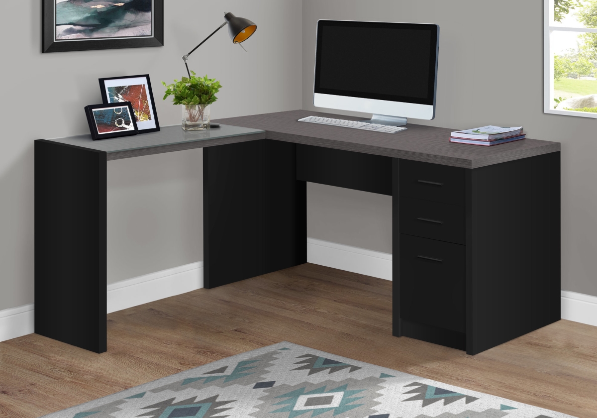 HomeRoots Decor 55.25-inch x 60-inch x 30-inch Black, Clear, Grey, Particle Board, Hollow-Core - Computer Desk
