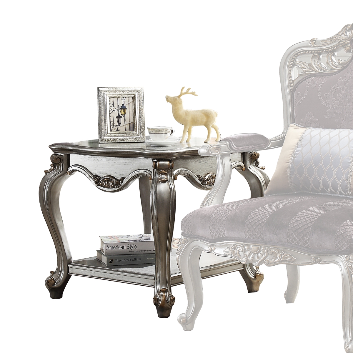 27 x 27 x 24 in. Antique Platinum Wood Poly-Resin End Table