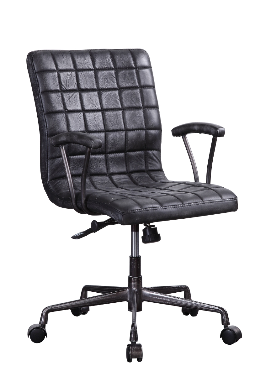 347518 24 x 25 x 36 in. Vintage Black Top Grain Leather Aluminum Metal Upholstered Seat Casters Engineered Wood Executive Office Chair