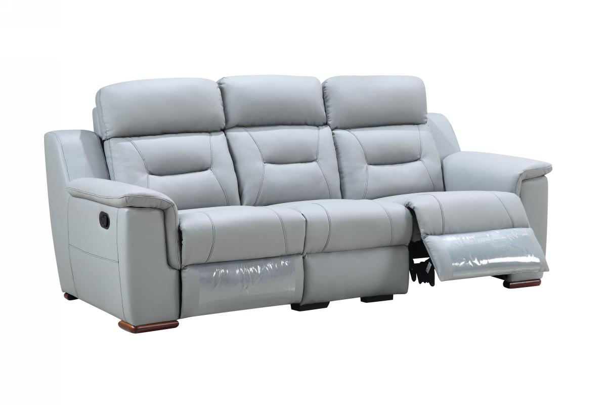 90 x 41 x 41 in. Modern Gray Leather Reclining Sofa