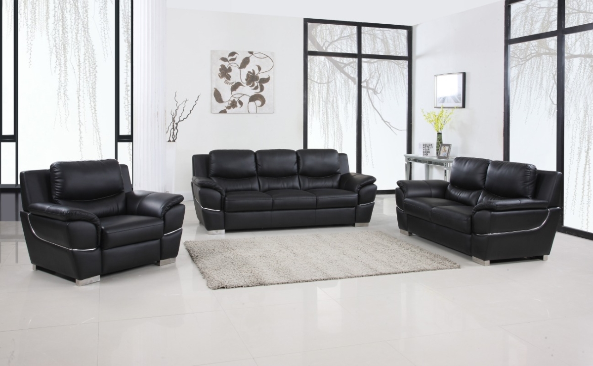 329474 112 in. Chic Black Leather Sofa Set