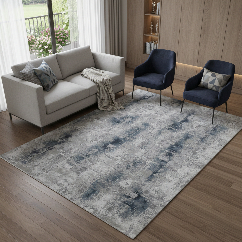 722495 7 x 10 ft. Blue & White Abstract Distressed Rectangle Area Rug
