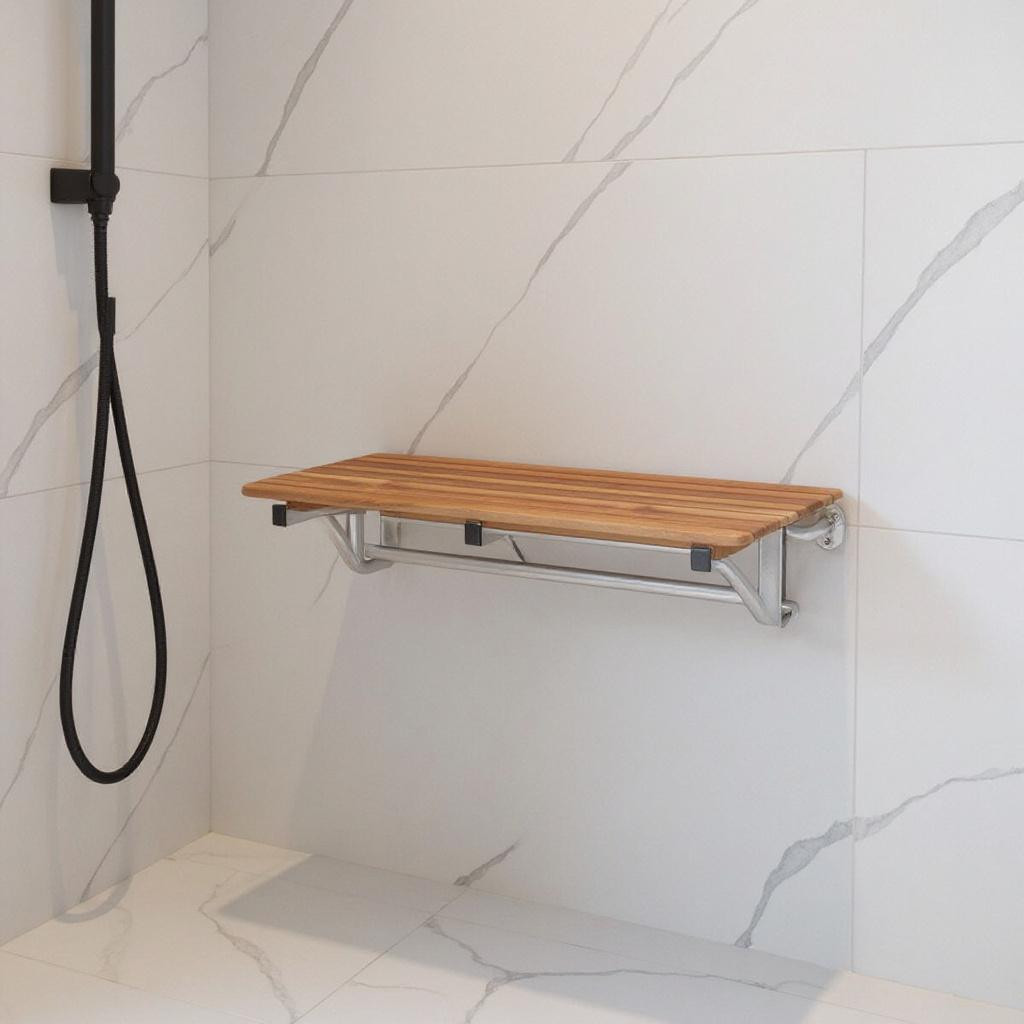 549338 14 x 34 in. Brown Teak Wall Mount Rectangular Shower Bench
