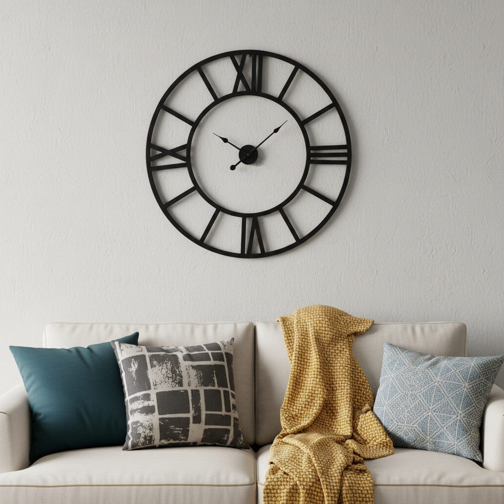 609407 42 in. Black Iron Analog Round Wall Clock