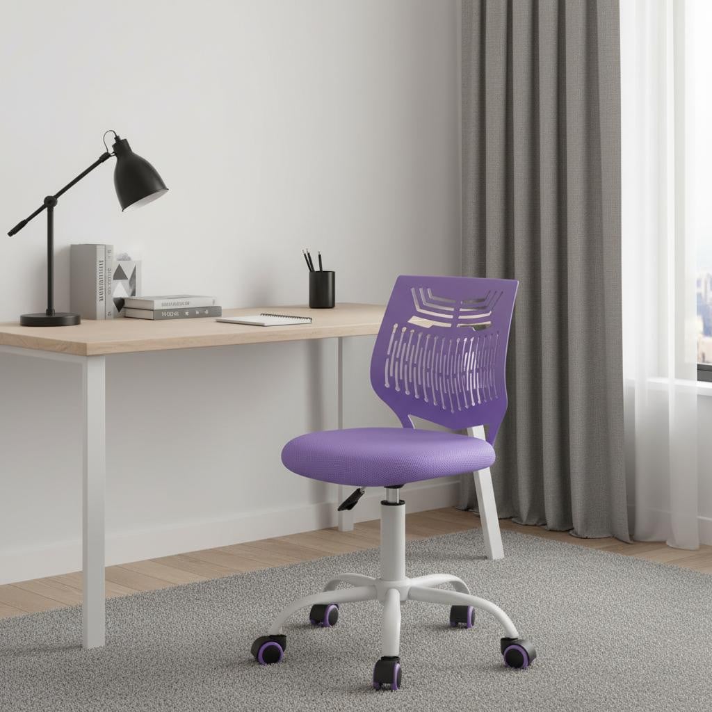 719302 Purple & White Adjustable Height Swivel Rolling Office Chair