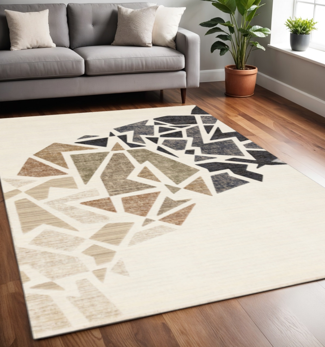 660251 5 x 8 ft. Cream Black & Tan Machine Made Abstract Rectangle Area Rug