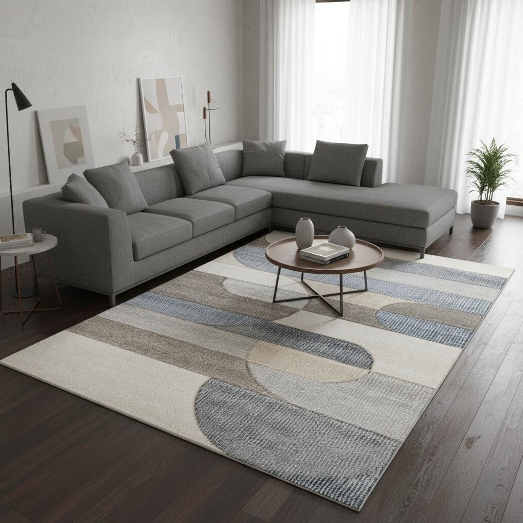 661397 8 x 11 ft. Modern Machine Made Geometric Rectangle Area Rug - Blue & Cream - Brown