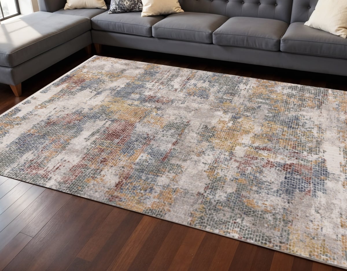 660208 8 x 10 ft. Cream Blue & Yellow Abstract Rectangle Area Rug