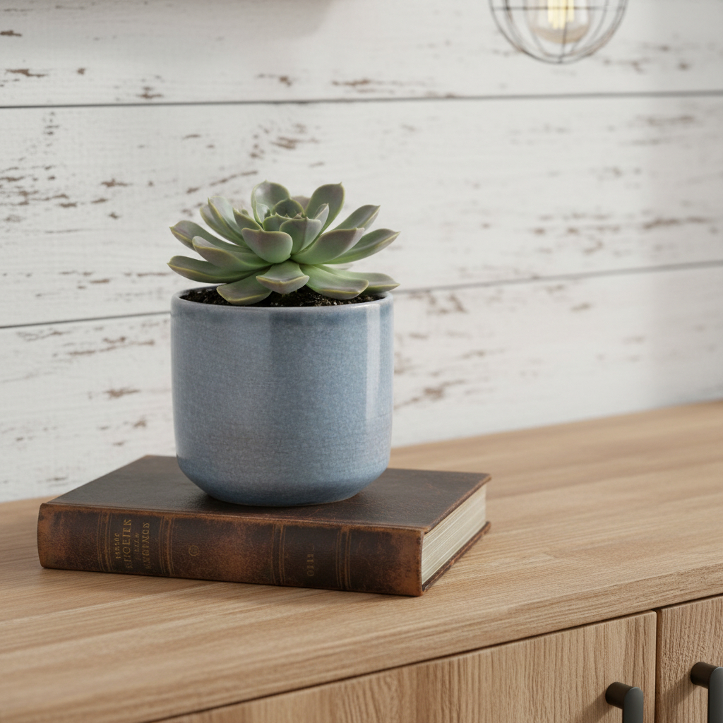 487387 44 oz Gray Ceramic Crackle Mosaic Round Distressed Pot Planter