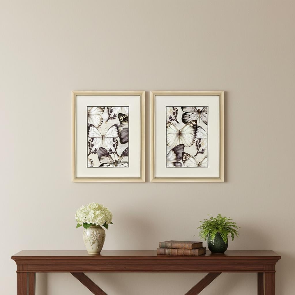 653075 Butterfly Cluster Gold Framed Wall Art, Set of 2