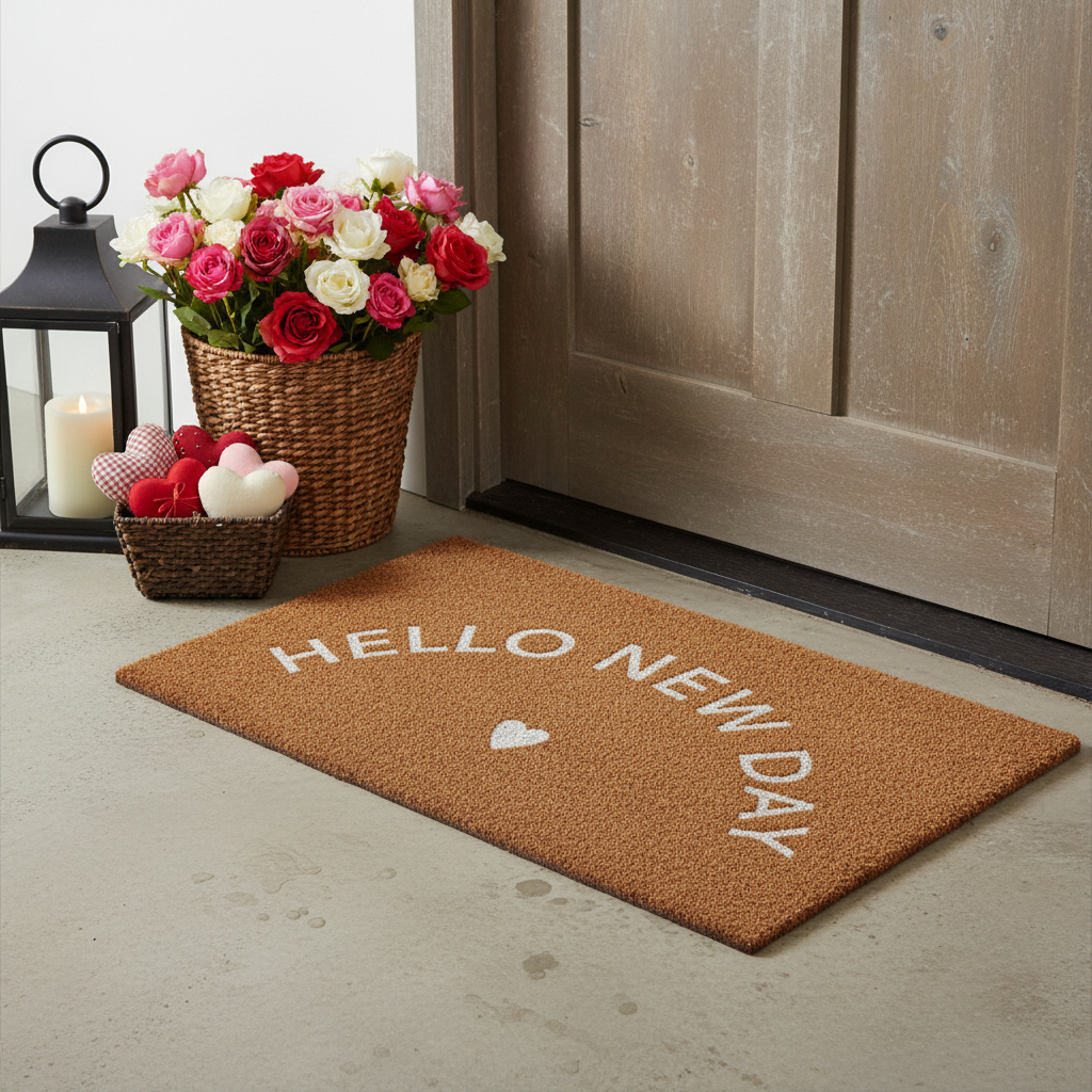 719904 17 x 29 in. Brown & White Hello   Day Outdoor Coir Rectangle Door Mat