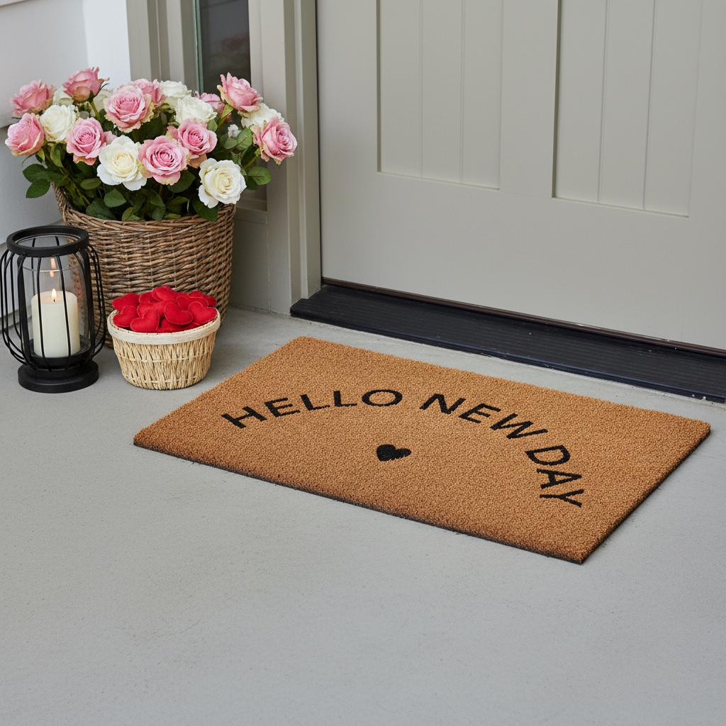 719907 24 x 36 in. Brown & Black Hello   Day Outdoor Coir Rectangle Door Mat