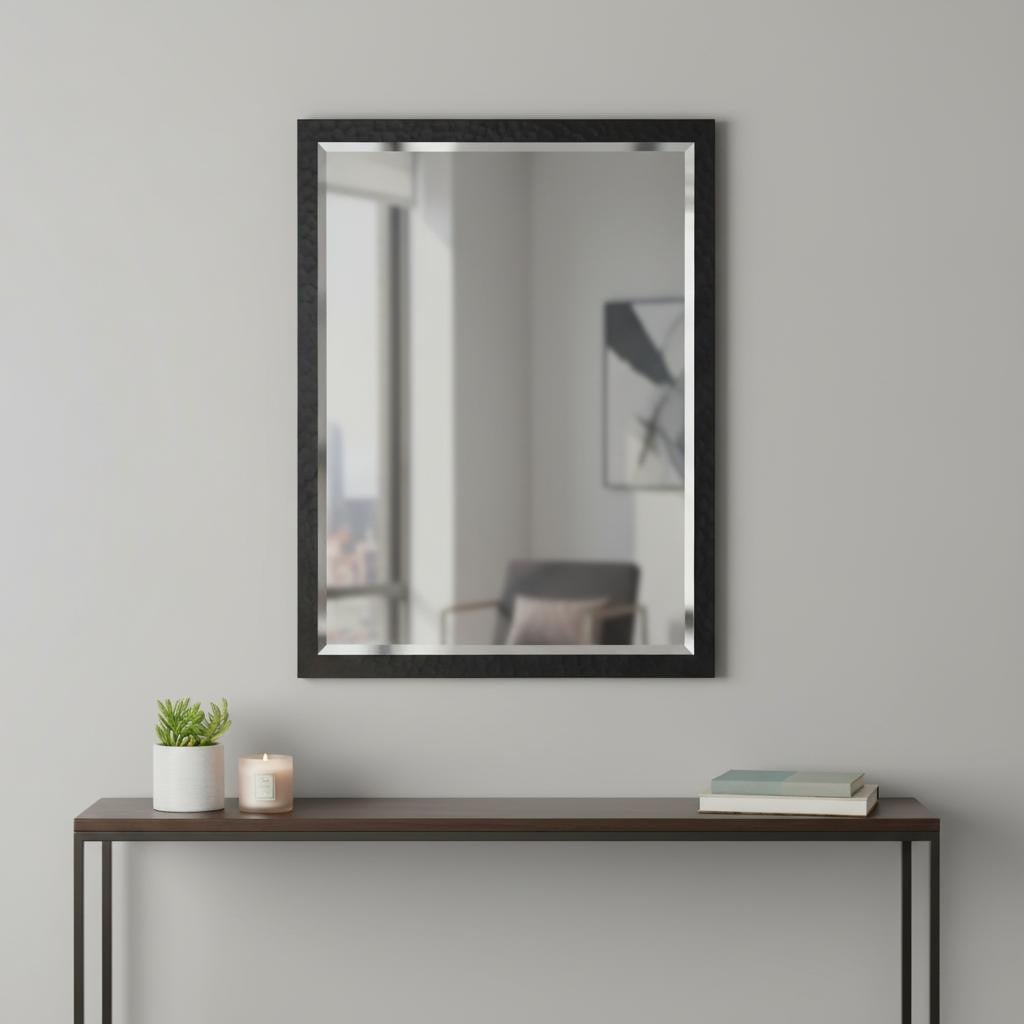 632839 30 in. Black Hammered Geometric Finish Framed Accent Mirror