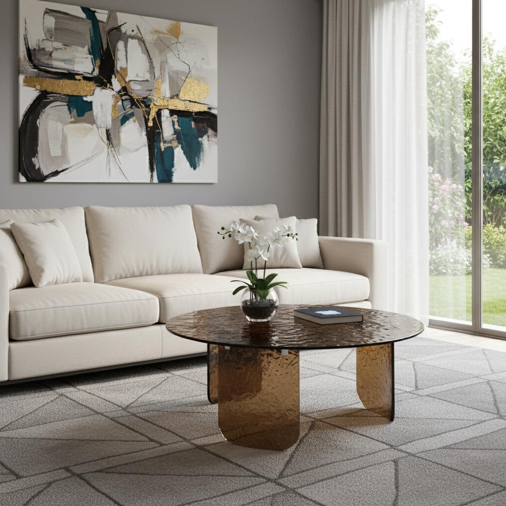 722055 35 in. Bronze Glass Round Coffee Table