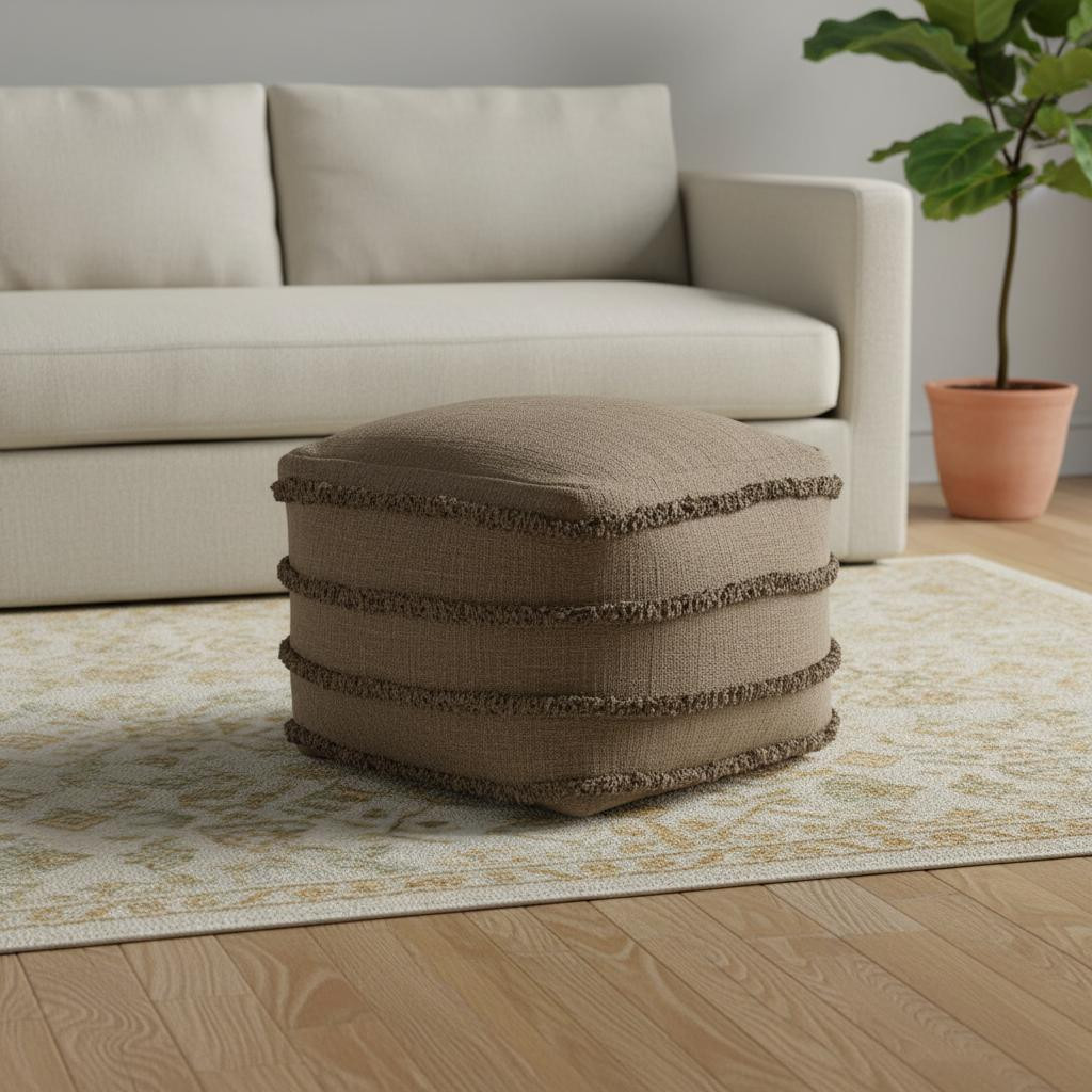 710449 18 in. Brown Cotton Striped Pouf Ottoman